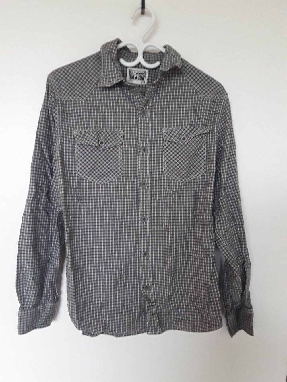 Converse One Star Men’s Button‑Up Shirt – Gray Checkered – Size S